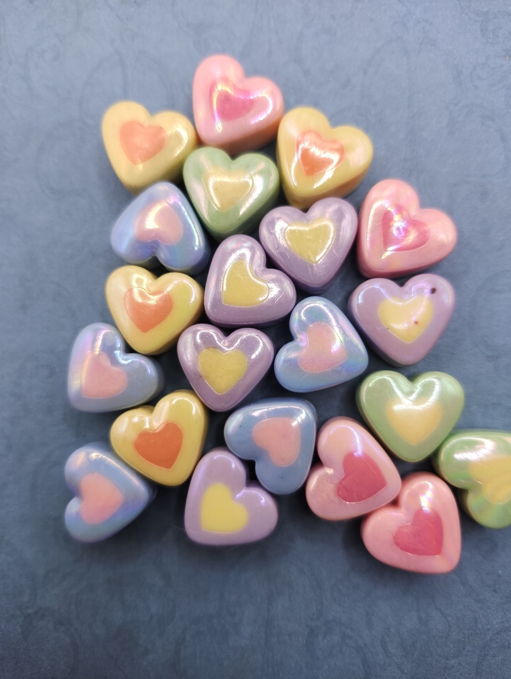 Iridescent Pastel Heart Beads - Mixed Colors